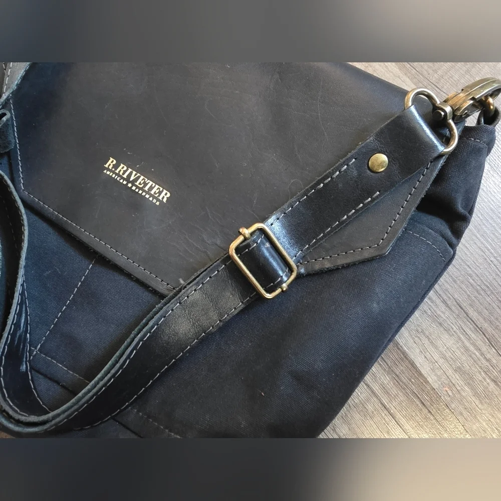 R.Riveter Usa Handmade Leather Canvas Messnger Bag Crossbody Black Designer
